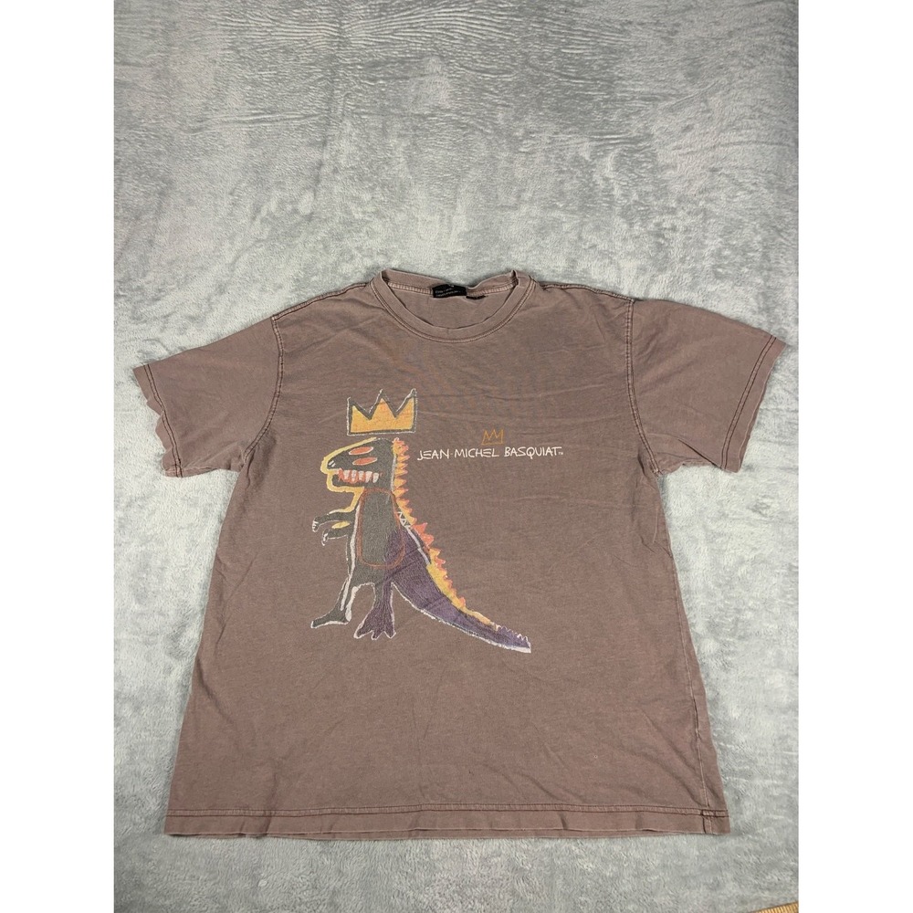 Jean-Michel Basquiat T-Shirt Pez Dispenser Dinosaur Graphic Tee Mens L Brown
